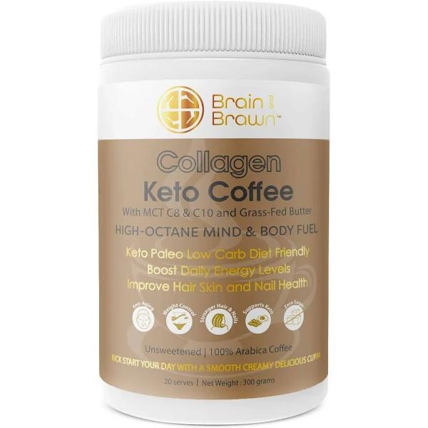 Brain and Brawn - Collagen Keto Coffee (with MCT C8 & C10 and Grass-Fed Butter) Unsweetened - 300g