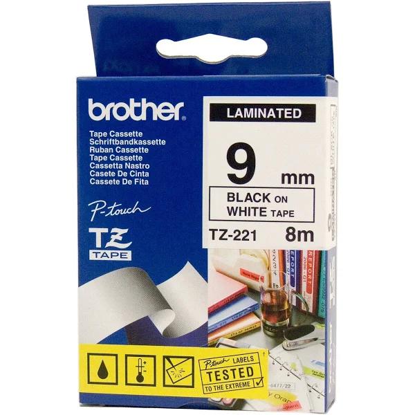 Brother TZe-221 9mm Black On White Tape