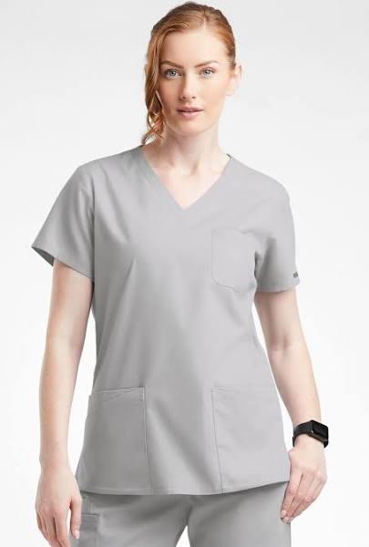 Butter-Soft Originals Women's 7-Pocket Curved V-Neck Scrub Top in Silver | Size 2x Polyester/cotton