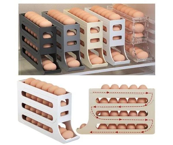 2/4-Tier Automatic Scrolling Egg Rack Holder Storage Box Refrigerator Container