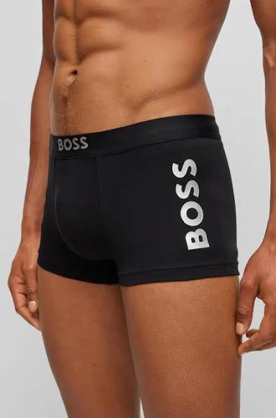 Boss Mens Black Starlight Branded-waistband Stretch-cotton Trunks M