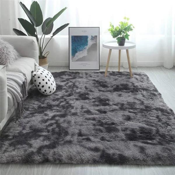 Tinyboy-hbq Area Rugs Fluffy Bedroom Carpet Soft Floor Mat Anti-slip Living Room Rugs Shaggy Plush Carpets For Living Room Home Decor(Black/Gray