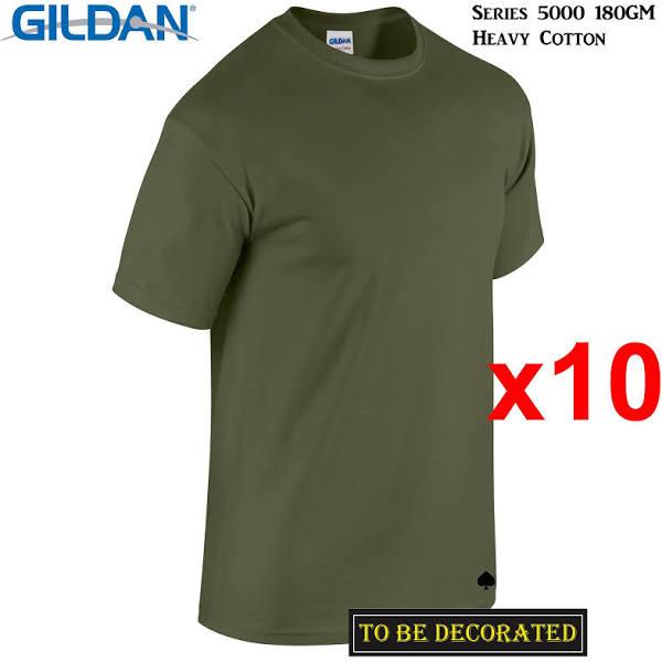 10 Packs Gildan T-Shirt Basic Tee S - 5XL Small Big Men Heavy Cotton (Military Green) L