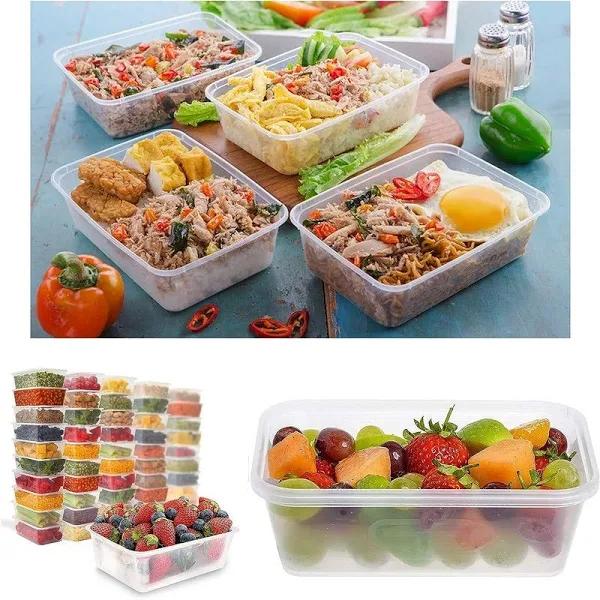 200 x 750ml Reusable Food Containers with Lids BPA Free Meal Prep Take Away Bulk Cafes Restaurants Catering