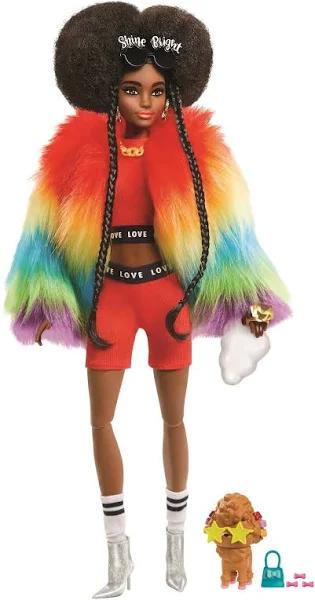 Barbie Extra Doll #1 Rainbow Coat With Pet Poodle