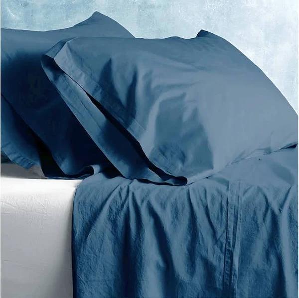 Park Avenue European Vintage Washed Cotton Sheet Set, Double / Blue