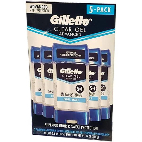 Gillette Clear Gel Advanced Antiperspirant 5 in 1 Cool Wave 3.8 oz, 5 Pack