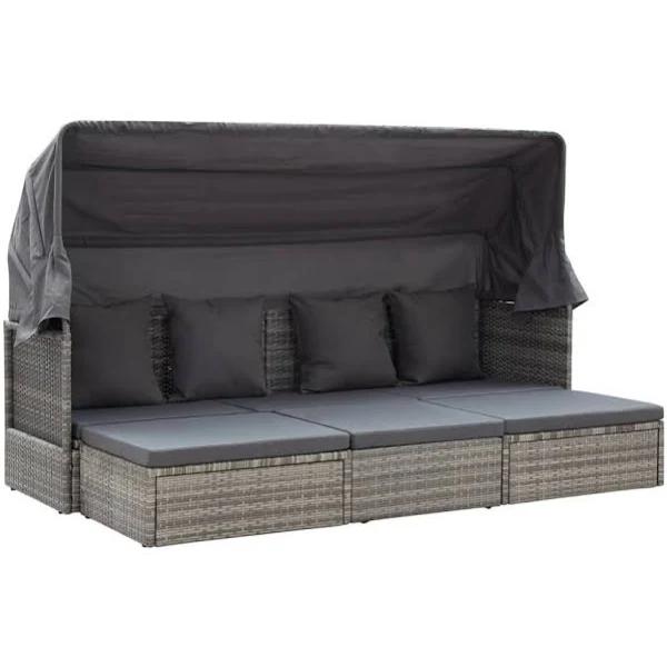 vidaXL Garden Lounge Bed With Roof Mixed Grey Poly Rattan