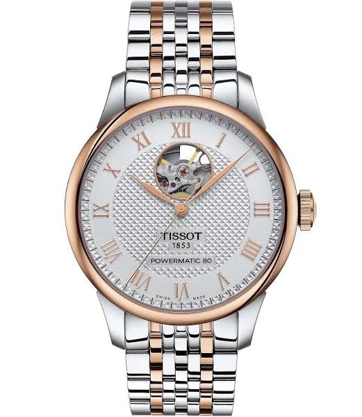 Tissot Le Locle Powermatic 80 Open Heart Watch, 39mm Silver/Rose Gold