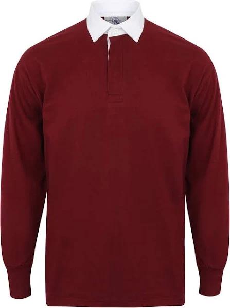 Front Row Long Sleeve Classic Rugby Polo Shirt Deep Burgundy/White XL