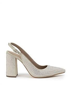 David Jones Edward Meller Demi100 Crystal Slingback Pump in Off White Suede, Size 36 EU