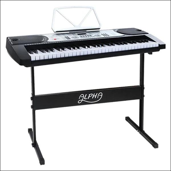 Alpha 61 Keys Electronic Piano Keyboard LED Electric Silver with Music Stand for