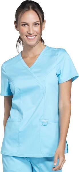 Cherokee Workwear Revolution Mock Wrap Scrub Top - S - Turquoise