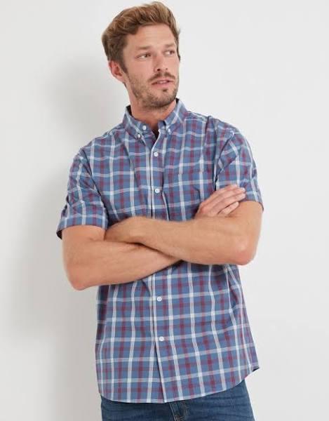 Rivers Short Sleeve Cotton Check Shirt - Size L - Mens - Blue Red Check