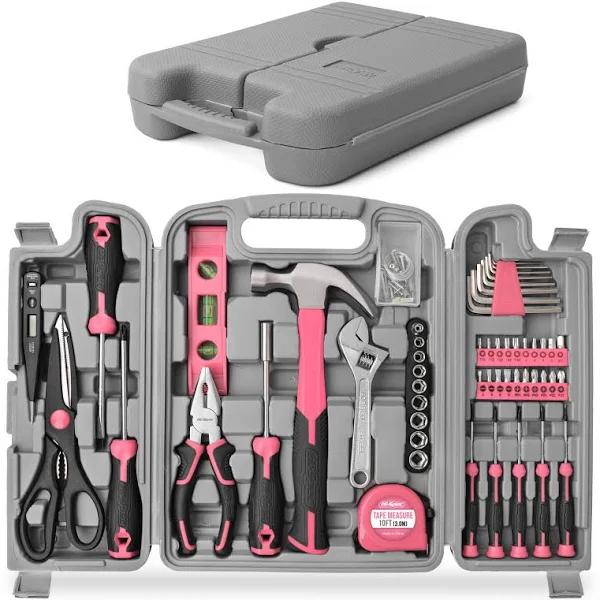 Hi-Spec 56pc Pink Home & Office DIY Tool Kit Set. Complete Household Tool Box With Essential Hand Tools Included For Basic Repairs, Maintenance & Hom