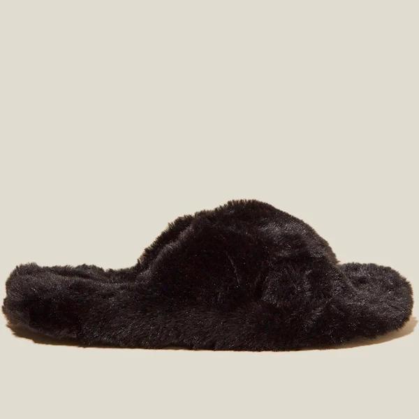 Cotton On Body - Women's Black Slippers - Cosy Crossover Slippers - Size L at The Iconic