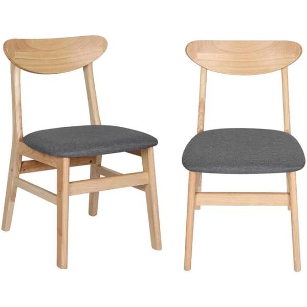 2x Dining Chair Kitchen Table Chair Natural Wood Linen Fabric Cafe Lounge