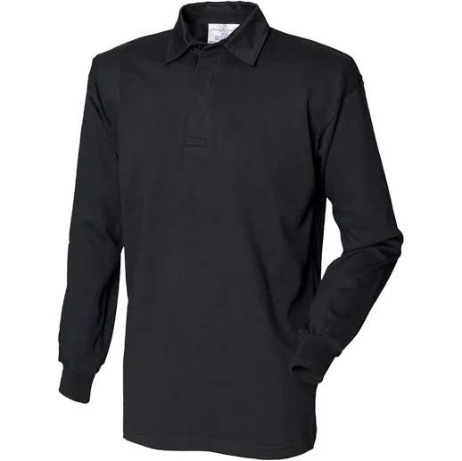 Front Row Long Sleeve Classic Rugby Polo Shirt Black/Black 2XL