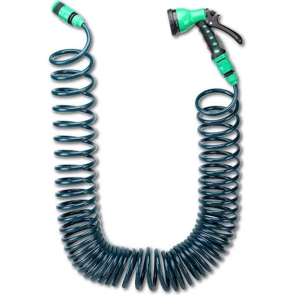 Garden Greens Garden Hose Set Coil Design 7 Dial Spray Gun & Fittings 15m