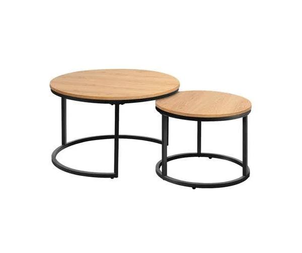 Oikiture Set of 2 Coffee Table Round Natural