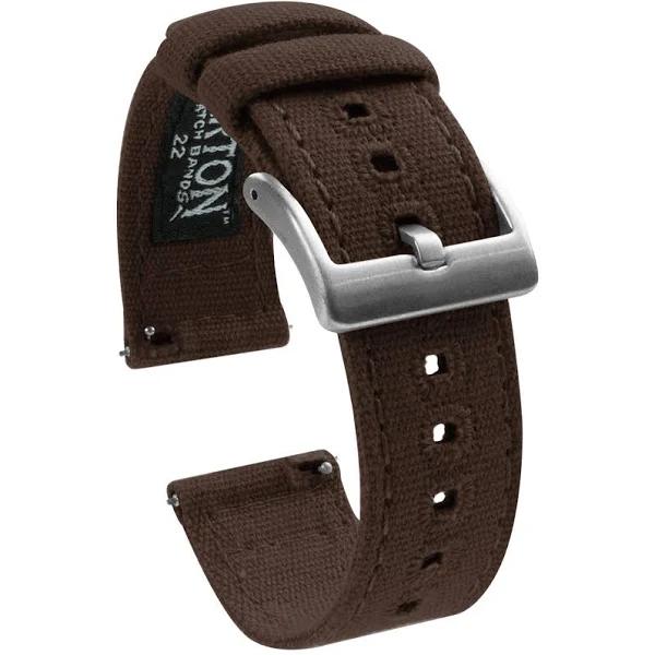 Canvas Watch Band / Strap in Chocolate Brown w/ Stainless Steel Buckle, Width 24mm | Barton