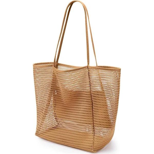 KALIDI Beach Mesh Tote Bag, Casual Tote Bag Hobo Women Foldable Max 23L Shoulder Bag For Beach Picnic Vacation