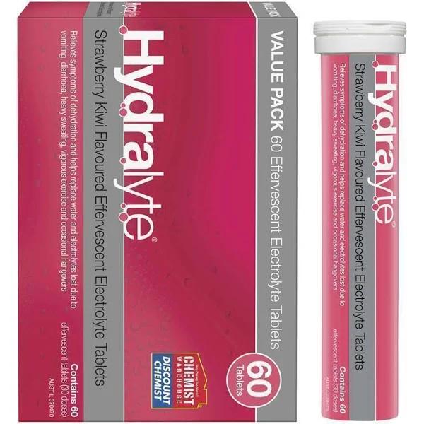 Hydralyte Electrolyte Effervescent Strawberry Kiwi 60 Tablets Exclusive Size