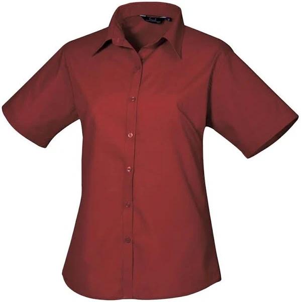 Premier Short Sleeve Poplin Blouse / Plain Work Shirt (Burgundy) (6)