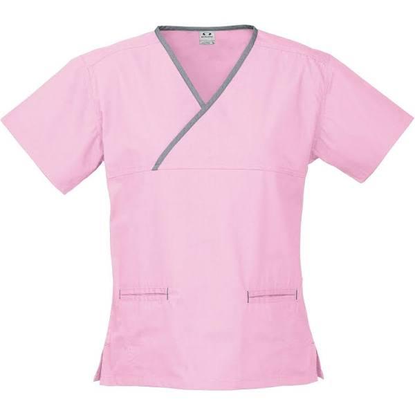 Biz Ladies Contrast Crossover Scrubs Top - H10722 Baby Pink/Pewter / XS