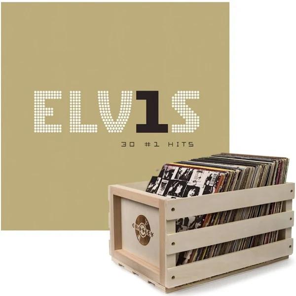 Crosley Record Storage Crate & Elvis Presley - Elvis 30 #1 Hits Vinyl Album Bundle