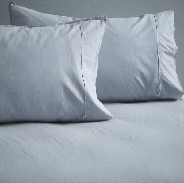 Canningvale Fitted Sheet & Pillowcase Set - Misty Blue Melange, Double, Cotton