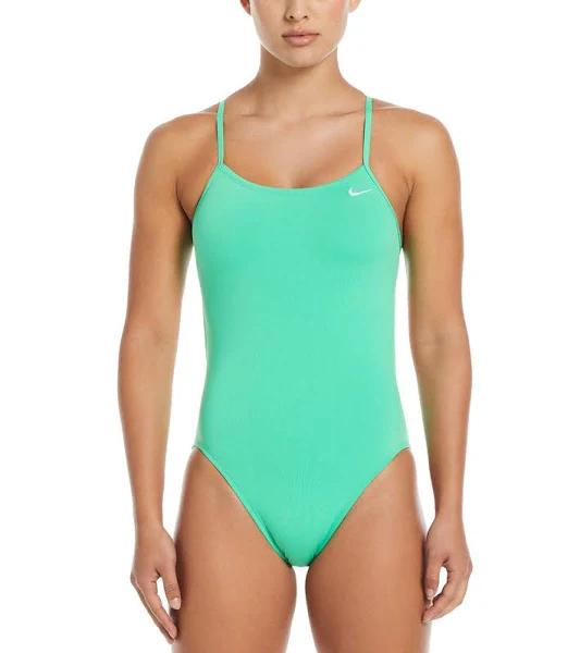 Nike Women's Hydrastrong Solid Cut Out Tank One Piece Swimsuit - Green Shock | Polyester - Swimoutlet.com