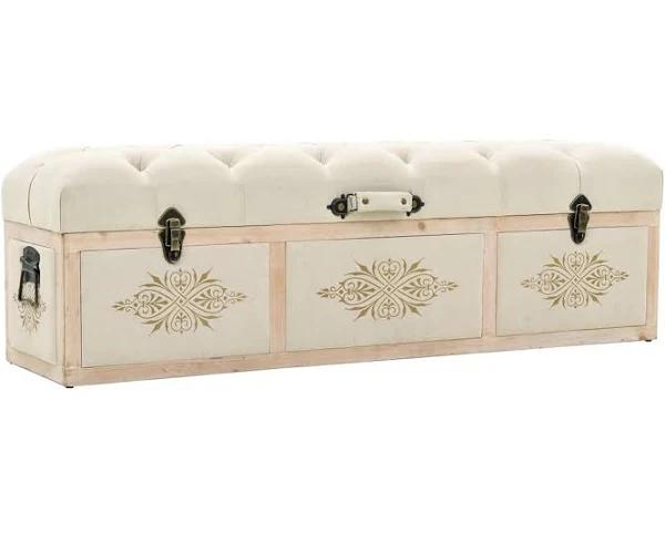 vidaXL Storage Bench 110 cm Cream Solid Firwood and Fabric