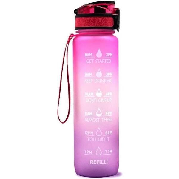 1L Leakproof Drinking Water Bottle Outdoor Bpa Free With Time Marker Sport - Pink - AfterPay & zipPay Available