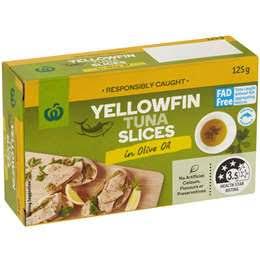 Woolworths Yellowfin Tuna Slices in Olive Oil 125g