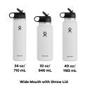 Hydro Flask Wide Mouth Straw Lid - Stainless Steel Reusable Water Bottle - Vacuum Insulated, Dishwasher Safe, Bpa-free, Non-toxic