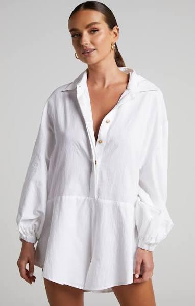 Showpo | Anka Playsuit - Relaxed Button Front Shirt Playsuit in White