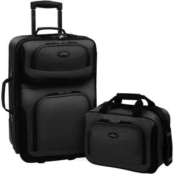 U.S. Traveler Rio Rugged Fabric Expandable Carry-on Luggage Set, Black, 2 Wheel, Set of 2, Black, 2 Wheel, Rio Rugged Carry-on Luggage Set