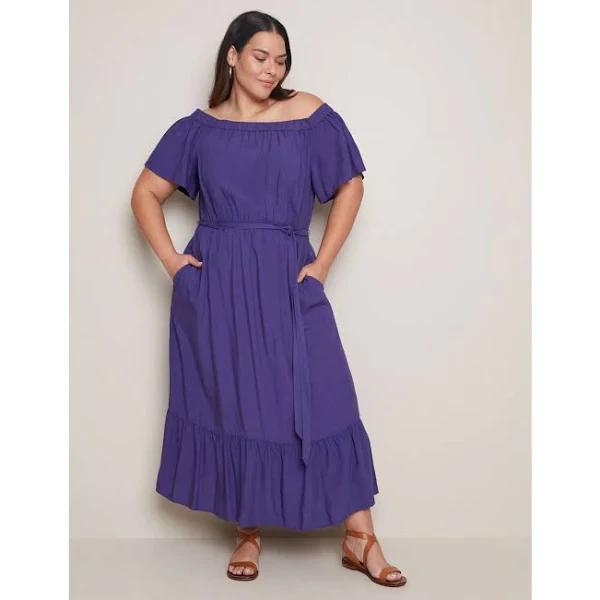 Autograph - Plus Size - Womens Dress - Flutter Sleeve Off Shoulder Summer Maxi Dress - 28