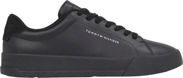 Tommy Hilfiger Clean Leather Court Sneakers in Triple Black