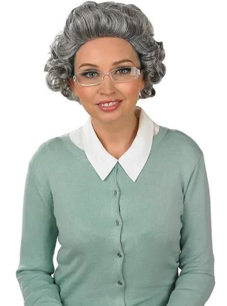 Fun Shack Granny Wig Adult, Granny Wig and Glasses, Grey Old Lady Wig, Grey Granny Wigs for Women, Grey Curly Wig Fancy Dress