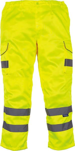 Yoko Mens Hi Vis Polycotton Cargo Trousers with Knee Pad Pockets Yellow 30L