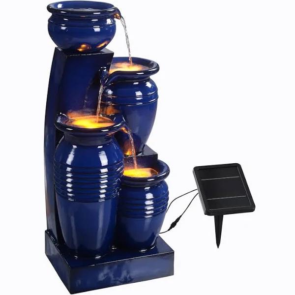 Teamson Home 28.74" 4-Tier Outdoor Solar Water Fountain with LED Lights, Navy