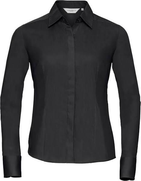 Russell Collection Ladies/Womens Long Sleeve Poly-Cotton Easy Care Fitted Poplin Shirt Black 4XL