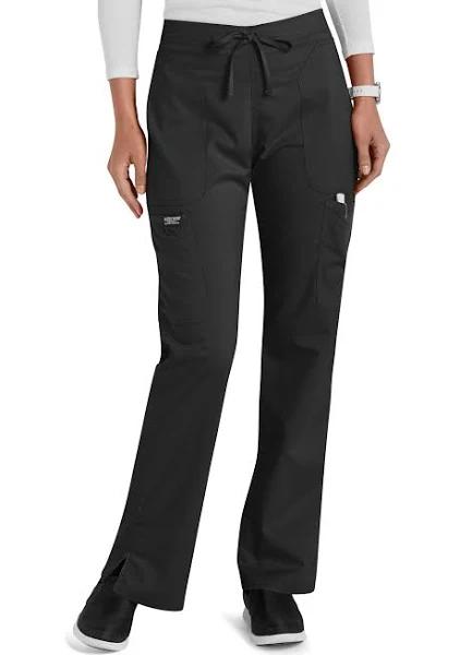 Cherokee Workwear Revolution WW120 Scrubs Pants Womens Mid Rise Flare Drawstring Black