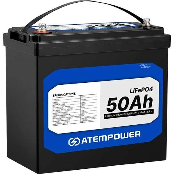 ATEM Power 50Ah 12V LiFePO4 Deep Lithium Battery