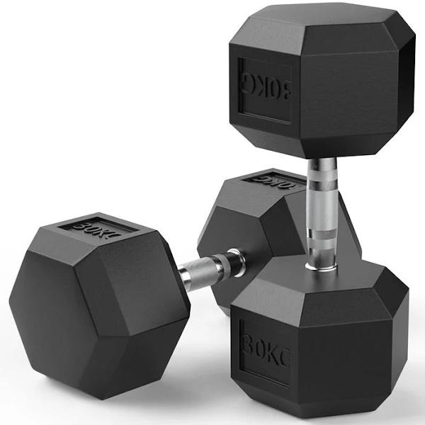 30kg Reeplex Rubber Hex Dumbbell Pair