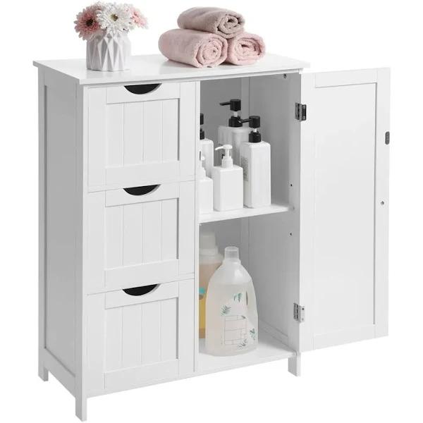 VASAGLE Floor Cabinet With 3 Drawers and Adjustable Shelf White