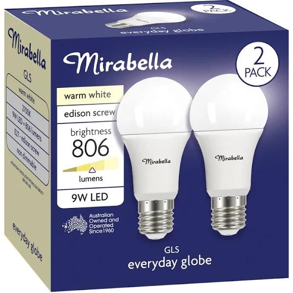 Mirabella LED GLS ES 9W 806lum 2700K Warm White 2 Pack