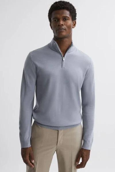 Mens Reiss Blackhall Merino Wool Zip Neck Jumper - Blue